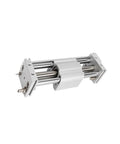 Real Deal Magnetic Rodless Air Cylinder Smooth Operator Linear Pneumatic Actuator Dead Straight Linear Motion Heavy Duty Steel Frame with silver finish.