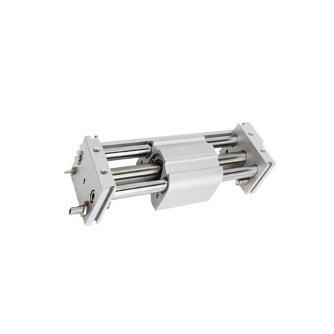Real Deal Magnetic Rodless Air Cylinder Smooth Operator Linear Pneumatic Actuator Dead Straight Linear Motion Heavy Duty Steel Frame with silver finish.