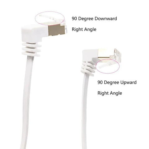Flat Cat6 Ethernet Cable 90 Degree Up Or Down Angle RJ45 Patch Cord 10ft FTP Gigabit LAN Cable for Router Modem Printer Desktop White 32AWG