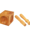 Wooden Square Dapping Block Punch Kit for DIY Doming and Stamping of Soft Metals, includes 1 block and 2 punches for jewelry making.