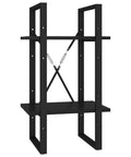 Two Tier Black Book Cabinet For Home Or Office Engineered Wood Storage Shelf with metal support frame.