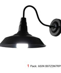 Single black gooseneck barn light fixture, part of 2 pack indoor black farmhouse wall sconces, rustic industrial wall mount lighting.