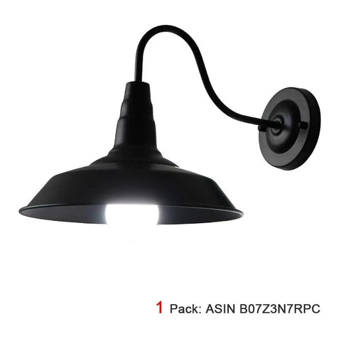 Single black gooseneck barn light fixture, part of 2 pack indoor black farmhouse wall sconces, rustic industrial wall mount lighting.