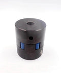 Waterjet booster pump shaft coupling, black cylindrical housing with blue internal components, front view.