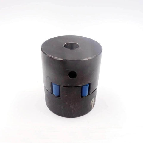 Waterjet booster pump shaft coupling, black cylindrical housing with blue internal components, front view.