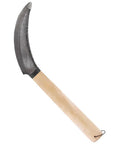 One Handed Berry Harvest Sickle Knife With 4.5 Inch Curved Serrated Carbon Steel Blade For Easy Field Harvesting No Fuss Weeding And Slicing Through Small Stem Bunches, beige wood handle