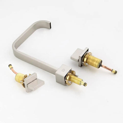 Components of Brushed Nickel Two Handle Widespread Bathroom Sink Faucet, Solid Brass Construction, 8 Inch Center, Slick Waterfall Style Basin Mixer