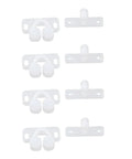 Super Secure 4 Pack White Marine Boat Ball Catch Roller Latch Spring Back Plates For Cabinet Doors And Cupboards Durable Plastic Hardware That Fits Anywhere, four white latches in a row.