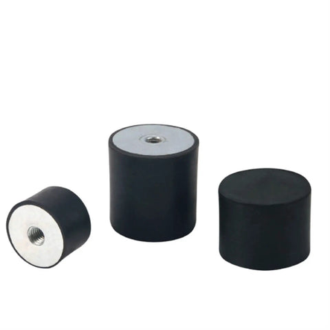 Rock Solid Rubber Vibration Isolators And Shock Absorbing Mounts That Crush Engine Rattling Features M10 Female Thread Bobbin Damper Stud With A Hella Sturdy 50X50mm Base three cylindrical rubber isolators with M10 threads in varying sizes