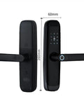 Heavy Duty Smart Door Lock With Fingerprint Card Passcode Keyless Entry Auto Lock Anti Hack Voice Alerts Clean Line Design close-up view.
