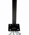 Rock Solid Weld On Repair Base For One Inch Outdoor Iron Stair Railing Posts With Heavy Duty Eight Inch Handrail Bracket and Solid Three Inch Plate in Durable Black Paint With Bolts on display.