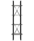 Front view of Industrial 4 Tier Book Cabinet 55.1 Inch Tall Open Shelves Display Rack in Concrete Gray and Black Engineered Wood