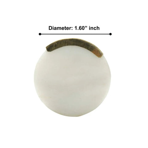 Top view of 1.60-inch diameter white marble knob, part of set of 6 marble knobs for cabinets and drawers white round decorative cabinet hardware.