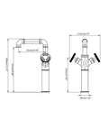 Diagram of Industrial Pipe Vessel Sink Faucet Matte Black 1-Hole 2-Handle Solid Brass Bathroom Faucet With Lead-Free Construction, High Arc Spout