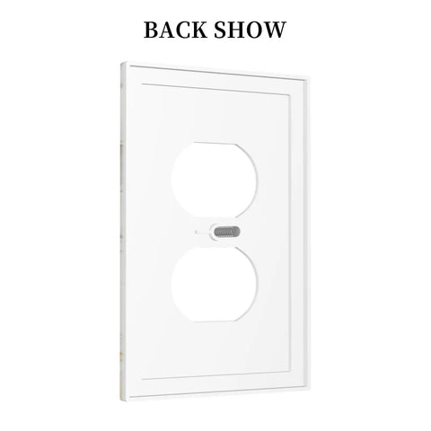 Back view of Sleek White And Gold Marble Abstract Light Switch Covers And Wall Plates Tough As Nails Polycarbonate Outlet Faceplates.