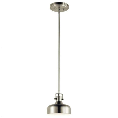 Brushed Nickel Lit Integrated LED Mini Pendant One Light With Striated Seco Glass 3000K Warm White Dry Location Fixture