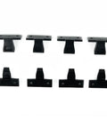Premium Black Push In Fittings For Kitchen Plinths and Panel Clips Built With Durable Abs Plastic Press Fit Fasteners shown in a group of eight.