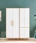 White wardrobe with natural wood accents featuring Unfinished Round Wood Drawer Knobs 10 Pack, Mushroom Shape Cabinet Hardware.