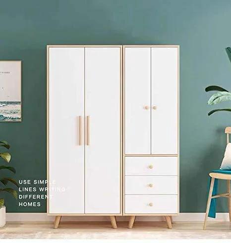 White wardrobe with natural wood accents featuring Unfinished Round Wood Drawer Knobs 10 Pack, Mushroom Shape Cabinet Hardware.