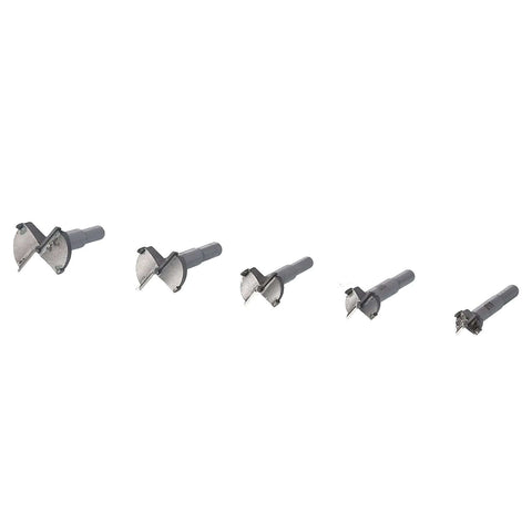 Set of 5 metal hinge hole drill bits for woodworking with varying diameters