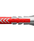 Built Tough Universal Wall Anchors For Concrete And Brick Featuring Auto Expanding Core With No Sweat Installation For Drywall And Wood Surfaces Includes One Hundred Heavy Duty Plugs In Quarter Inch Size. Red and silver wall anchor for heavy-duty mounting.