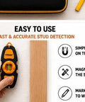 FORGEDGE Magnetic Stud Finder Set, 2-Pack with Level, Tape Measure, Carpenter Pencil & Storage Case in use detecting a stud.