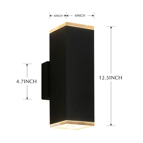 Black LED Modern Square Aluminum Outdoor Wall Light Fixture With Up Down Lighting 12W 3000K Warm White 1000 Lumens Weatherproof IP64 Rust Resistant No Bulbs To Change Ultra Sleek Exterior Wall Mount