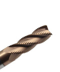 Close-up of carbide roughing end mill, 4-flute, 1/4-inch shank, bronze finish