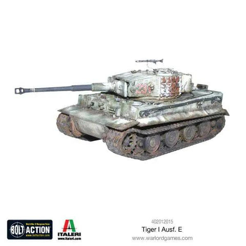 Tiger I Ausf E 1 To 56 Scale German Army Plastic Tank Kit for Bolt Action Tabletop Battles with camouflage paint.