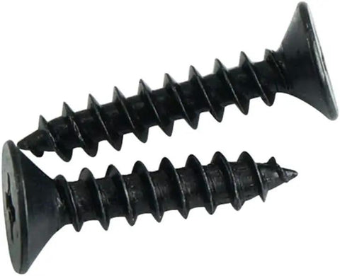 Close-up of Heavy Duty Self Tapping Screws Set in Black Countersunk Flat Head M1.2 And M1.4, precision machined steel for DIY projects.