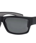 Polarized Safety Sunglasses For Men With Matte Black Frame Smoke Lens Z87 Compliant Pro Grade UV Protection Non Slip Foam Lining All Day Comfort Built Tough For Work And Play TR111, side view displaying black frame and smoke lens.