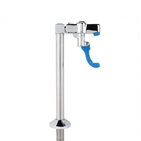 Stainless Steel Deck Mount Water Station Pedestal For Glass Filling, Push Back Cup Filler with blue lever, front view