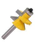 Get The Drop On Woodworkin With This Super Cool 2 Piece 8mm Shank V Groove Matched Tongue Router Bit Set showing a yellow V groove router bit.