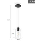 Modern Black Farmhouse Clear Glass Cylinder Pendant Lights Dual Pack For Kitchen Island, 4.75 Inch Shade, 58 Inch Cord