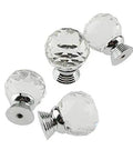 Top Notch Crystal Glass Cabinet Knobs And 30mm Drawer Pulls In A Pack Of Ten With Crisp Clear Finish For Kitchen Cupboards Or Closet Drawers With Slick Hardware that showcase four crystal knobs with chrome bases.