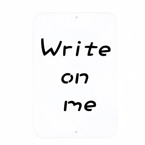 Set Of Two Hella Durable White Aluminum Sign Blanks 18 X 12 Inch with "Write on me" text for customization.