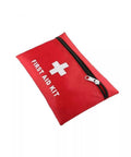 Red zippered first aid kit pouch; compact travel medical kit
