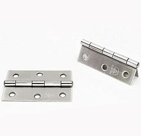 Two 2.5-inch stainless steel folding butt hinges for wooden jewelry box lids