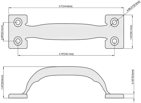 Technical drawing of Fifteen Pack Premium Black Door Pull Handles Five And Three Quarter Inch Utility Pulls for doors with measurements