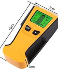 No Frills Dead On Wall Scanner And Precision Stud Finder Plus Ac Voltage Detector for spotting hidden copper pipes and wooden studs, yellow handheld design.