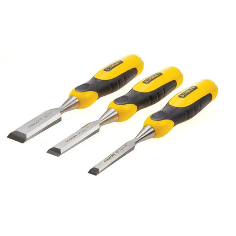 Three Piece Chisel Set With Hardened Chrome Carbon Steel Blades, Short Series For Extra Control, Built Tough For Durable Use