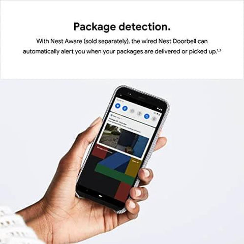 Smartphone displaying package detection alert for Wired Video Doorbell Cam With Always On Streaming HDR Video Night Vision