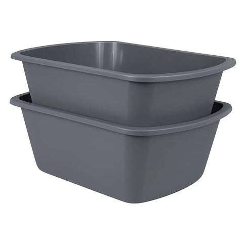 Rectangular Plastic Wash Basin Set 7 Qt Small Portable Bedside Soaking Tub Pack Of 2 with stackable gray basins