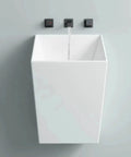 Upgrade Your Washroom Fast With This Heavy Duty Wall Mount Basin Sink Made From Solid White Ceramic And A Sleek Marble Glaze That Wipes Clean In Seconds And Saves You Major Trouble Every Time - top view of white ceramic wall mount sink with faucet.