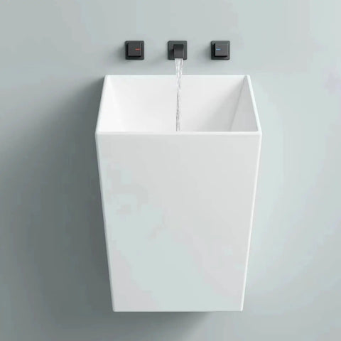 Upgrade Your Washroom Fast With This Heavy Duty Wall Mount Basin Sink Made From Solid White Ceramic And A Sleek Marble Glaze That Wipes Clean In Seconds And Saves You Major Trouble Every Time - top view of white ceramic wall mount sink with faucet.