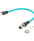 M12 X Code To RJ45 Bulkhead Panel Mount Ethernet Cable CAT6A Beefy Shielded High Flex For Industrial Vision And GigE Vision Cameras, Machine Vision, PoE Sensors, PLCs And Robotics, IP67 Protected, 0.3m Length, with locking nut and O-ring