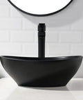 Dope Matte Black Vessel Sink Set With Faucet And Drain For Above Counter Bathroom Basin, Oval Porcelain Ceramic, front view