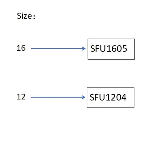 Size comparison chart for SFU ball screws showing SFU1204 and SFU1605 models. Cool 1pc SFU1204 Ball Screw With Nut For CNC Tools Perfect For Machining And 3D Printing Precision Rolled Design At 4mm Or 5mm Pitch For Tight Control And Durability.
