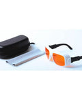 Top Shelf Teal Laser Safety Glasses With OD 5 Plus Shielding Two Hundred Through Five Hundred Forty Nanometers in case with cloth.