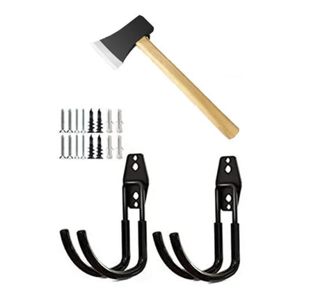 Heavy Duty Wall Mount Axe Hanger And Pickaxe Holder For Garage Tools, Hardcore Steel Storage Rack With Anti Slip PVC Coating, Easy Install With Included Screws, Black